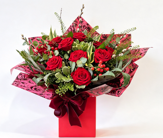 The "Juliet" Valentines Bouquet with a glass vase