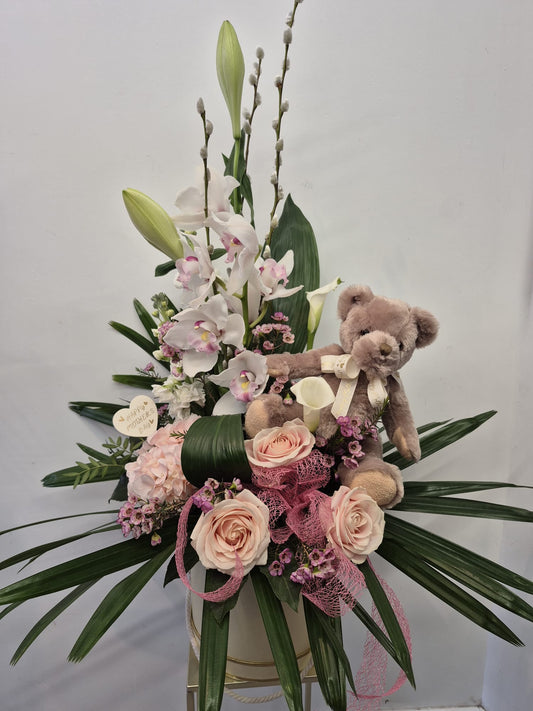 Modern Arrangement with Teddy or Candle (local delivery only)